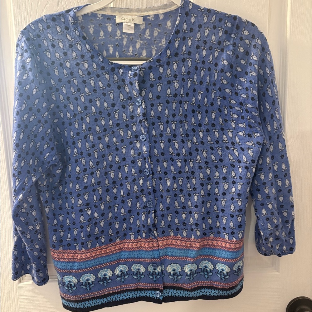 Garnet Hill Blue Floral Cardigan